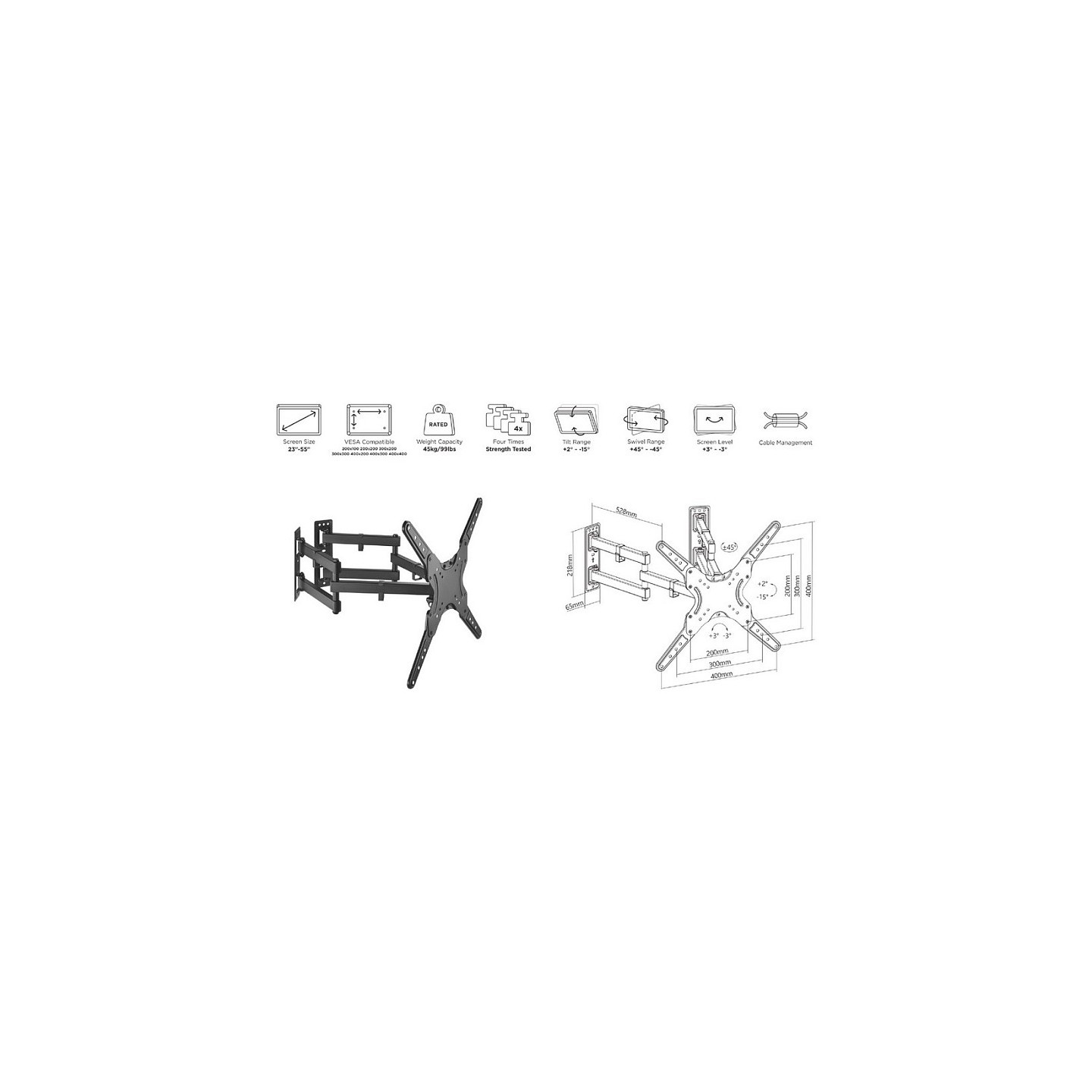 Equip Wandhalterung 23'-55' 1TFT V.bewegl.6Gelenke 45Kg sw lite Retail — Buy in Cyprus with Fast Delivery