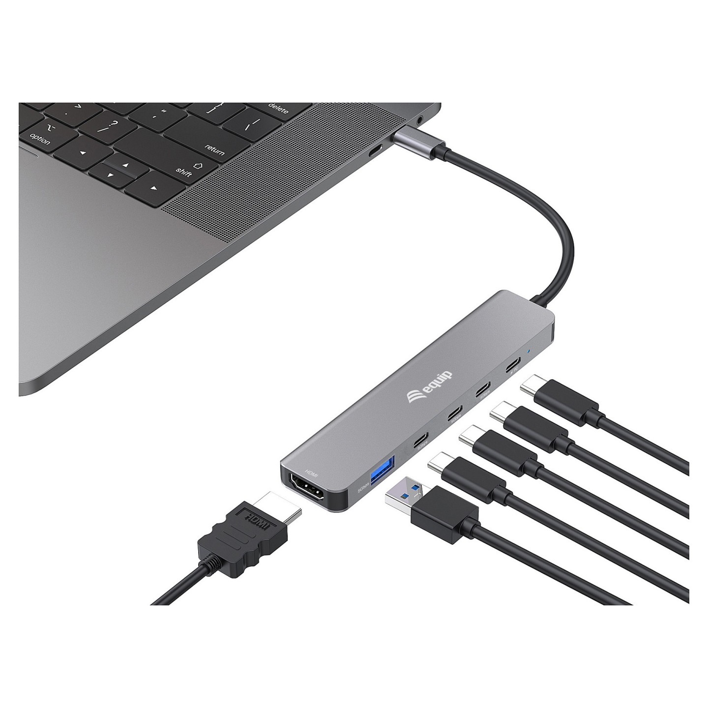Equip Adapter USB-C- to HDMI 4xUSB-C USB-A 4K 60Hz 0.25m Alu. — Buy in Cyprus with Fast Delivery