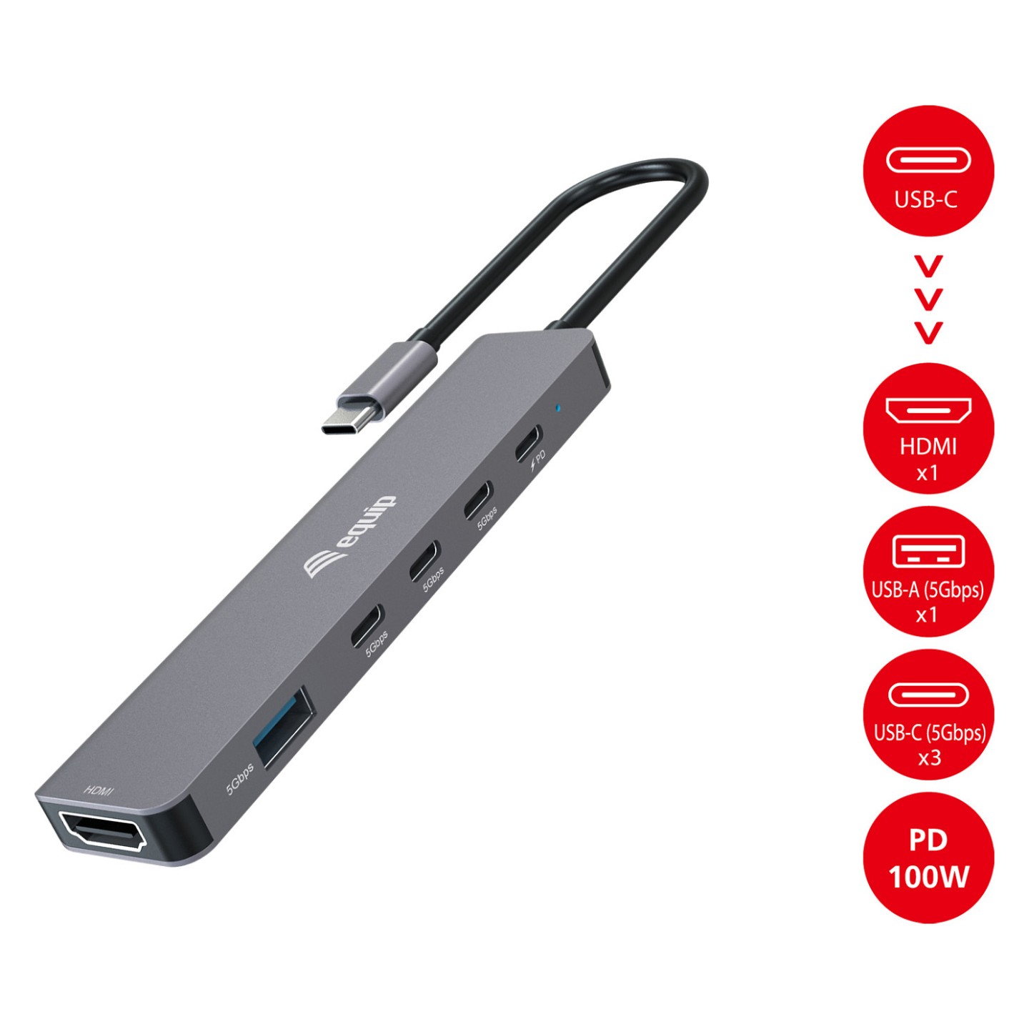 Equip Adapter USB-C- to HDMI 4xUSB-C USB-A 4K 60Hz 0.25m Alu. — Buy in Cyprus with Fast Delivery