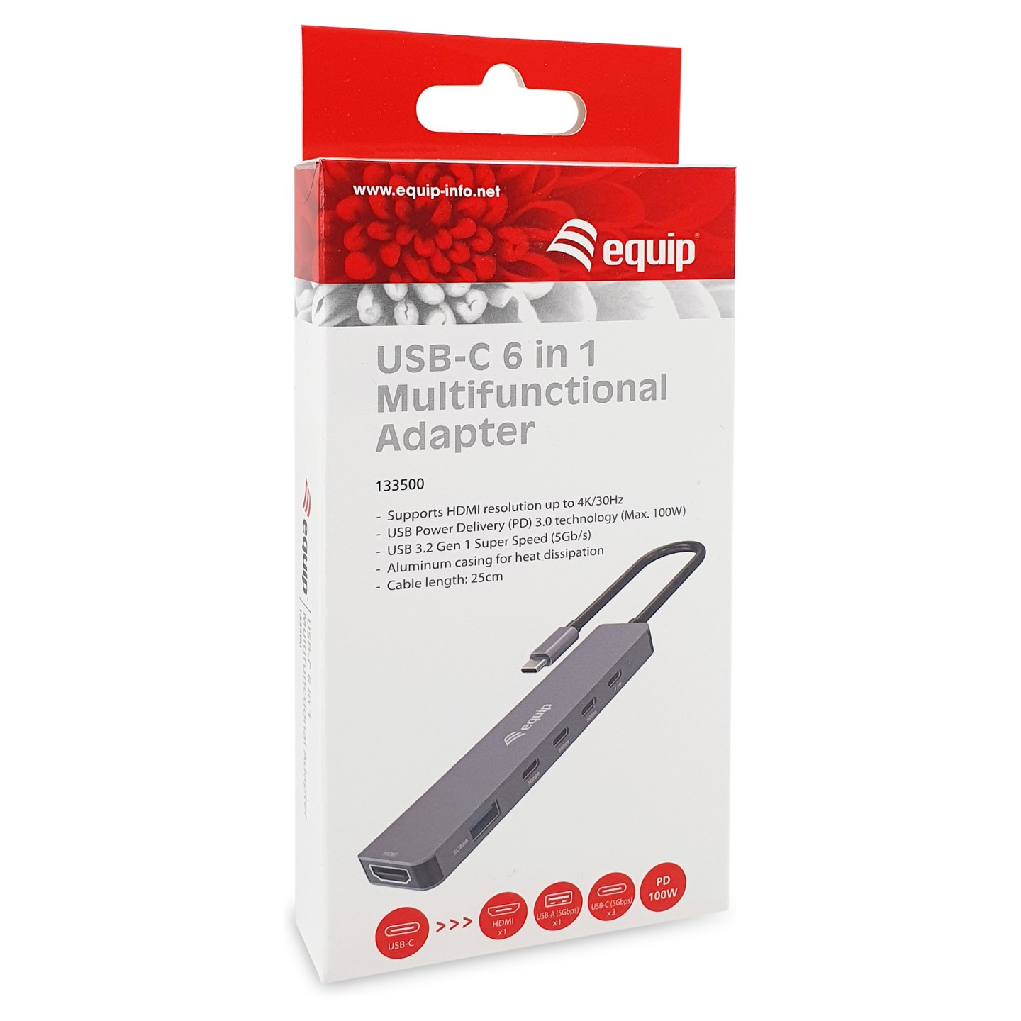 Equip Adapter USB-C- to HDMI 4xUSB-C USB-A 4K 60Hz 0.25m Alu. — Buy in Cyprus with Fast Delivery