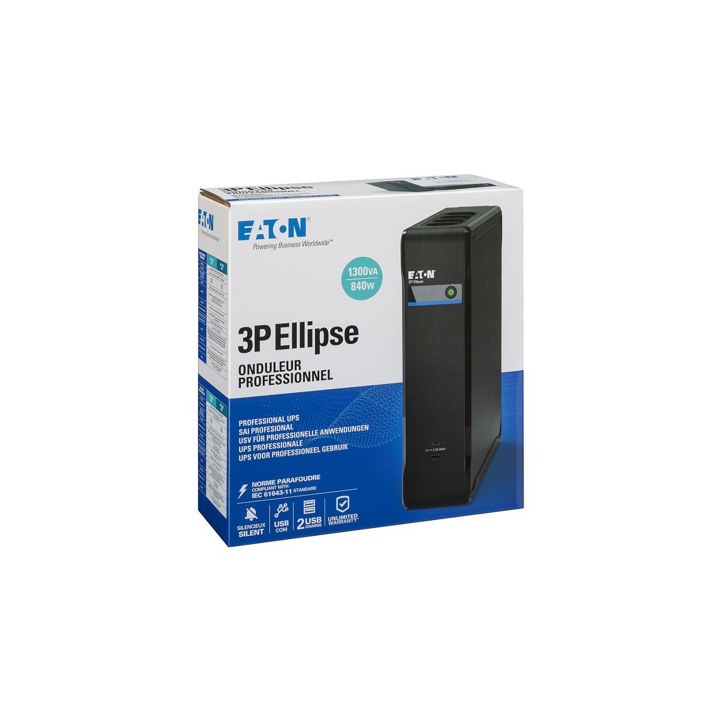 Eaton 3P Ellipse 1300 USB IEC - USV - Wechselstrom 220-240 V - 840 Watt - 1300 VA - USB - Ausgangsanschlüsse: 8