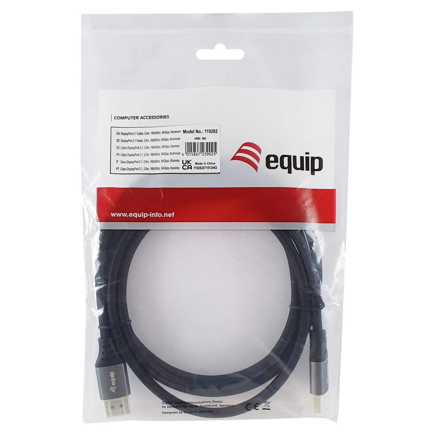 Equip DisplayPort 2.1 St St 2.00m16K 60Hz komp.HDCP Alum. gr — Buy in Cyprus with Fast Delivery