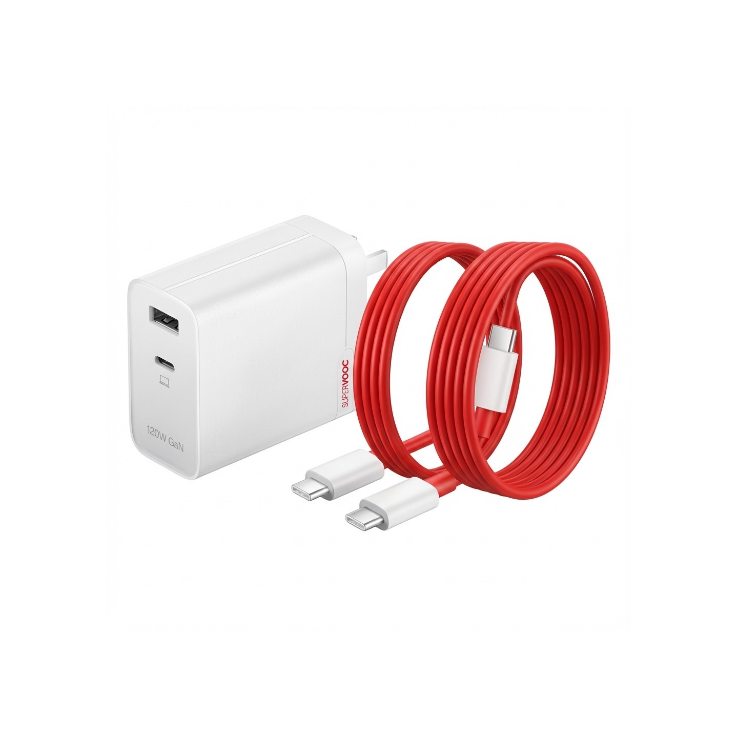 OnePlus 120W Dual Ports SuperVooc Adapter + Cable (Type-C + Type-A) white — Buy in Cyprus with Fast Delivery