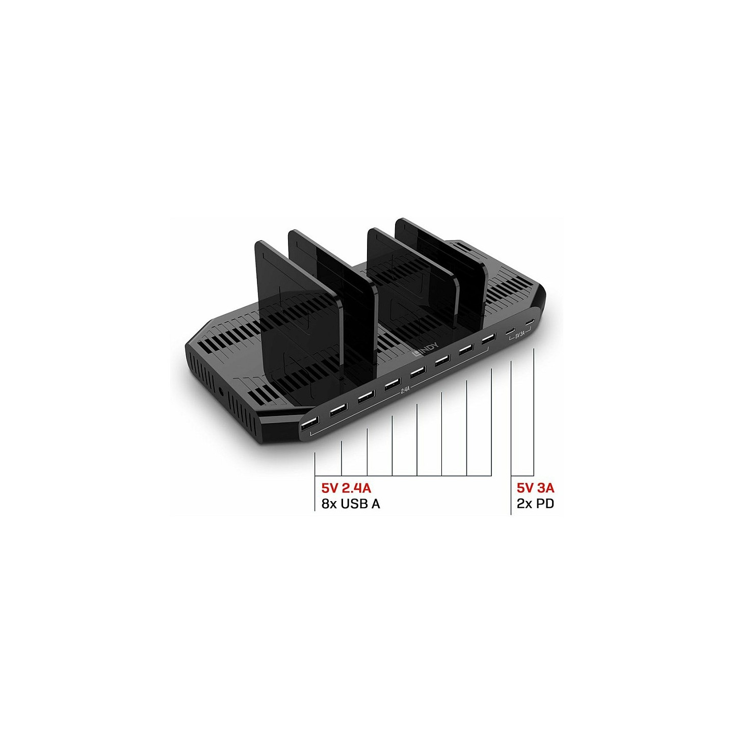LINDY 10-Port USB-Ladestation 120W. 2xUSB-C 5V3A 8xUSB 2.4A — Buy in Cyprus with Fast Delivery