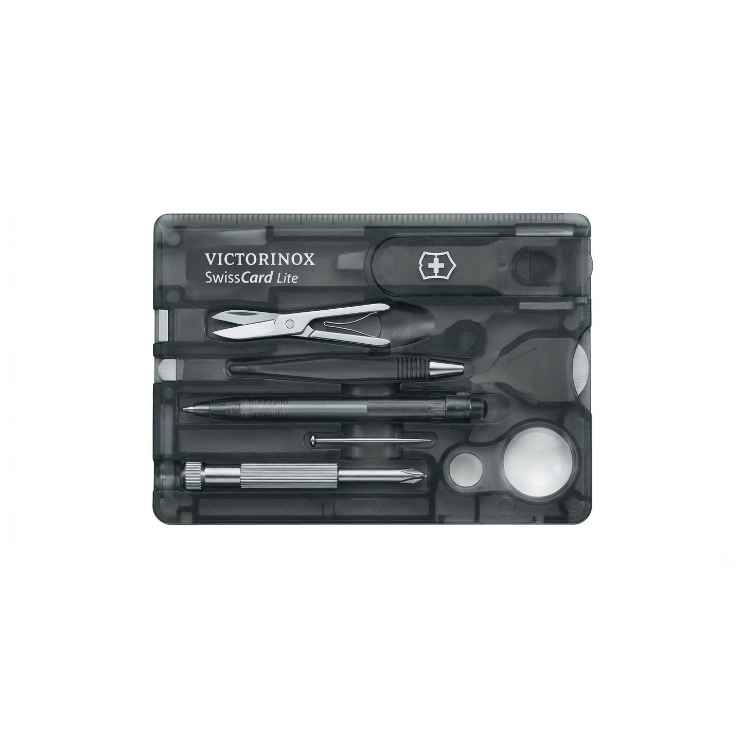 V-0.73 33.T3 Taschenmesser Swiss Card Lite.s chwarz transparent — Buy in Cyprus with Fast Delivery