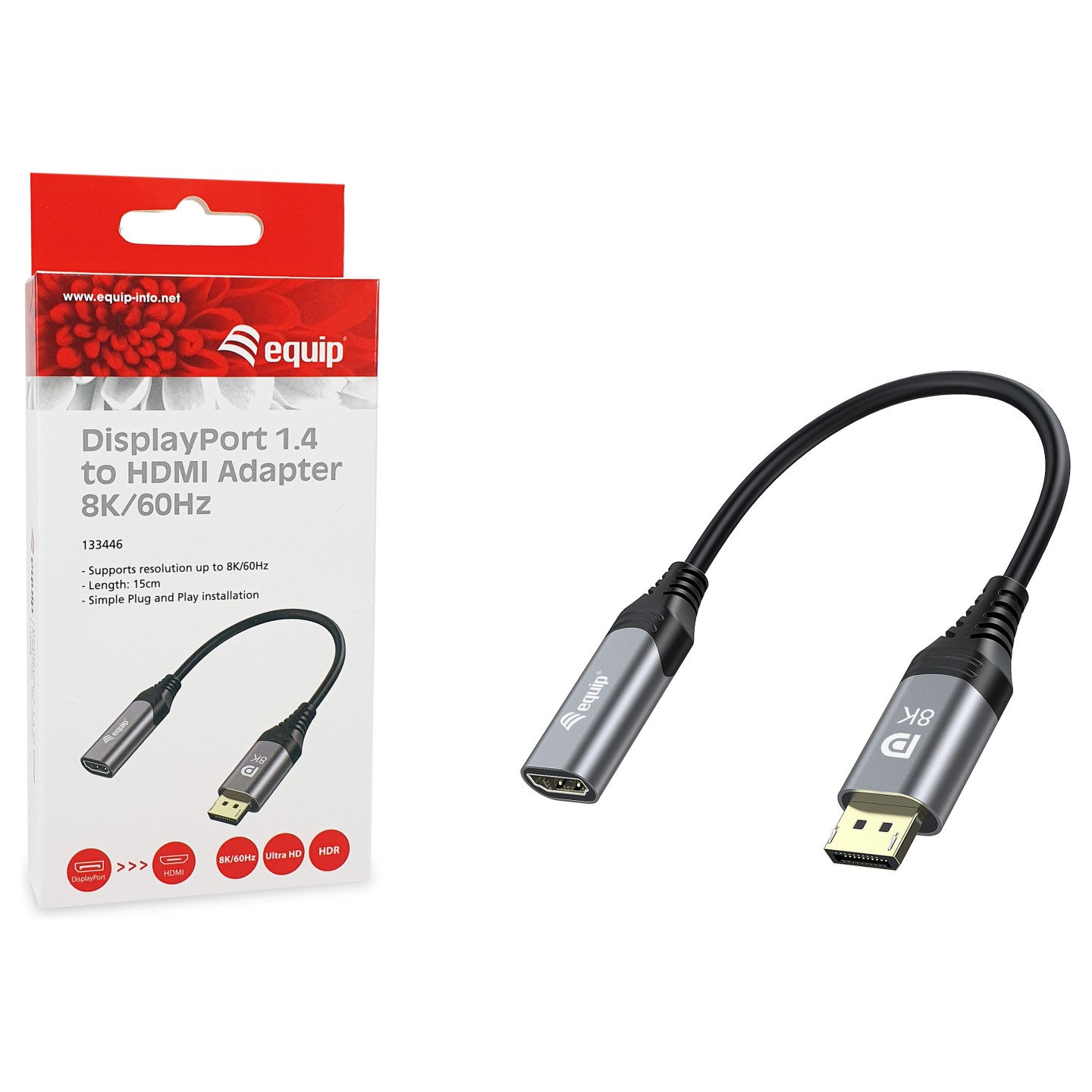Equip Displayport- to HDMI Adapter 1.4 St Bu 8K 60Hz grau — Buy in Cyprus with Fast Delivery