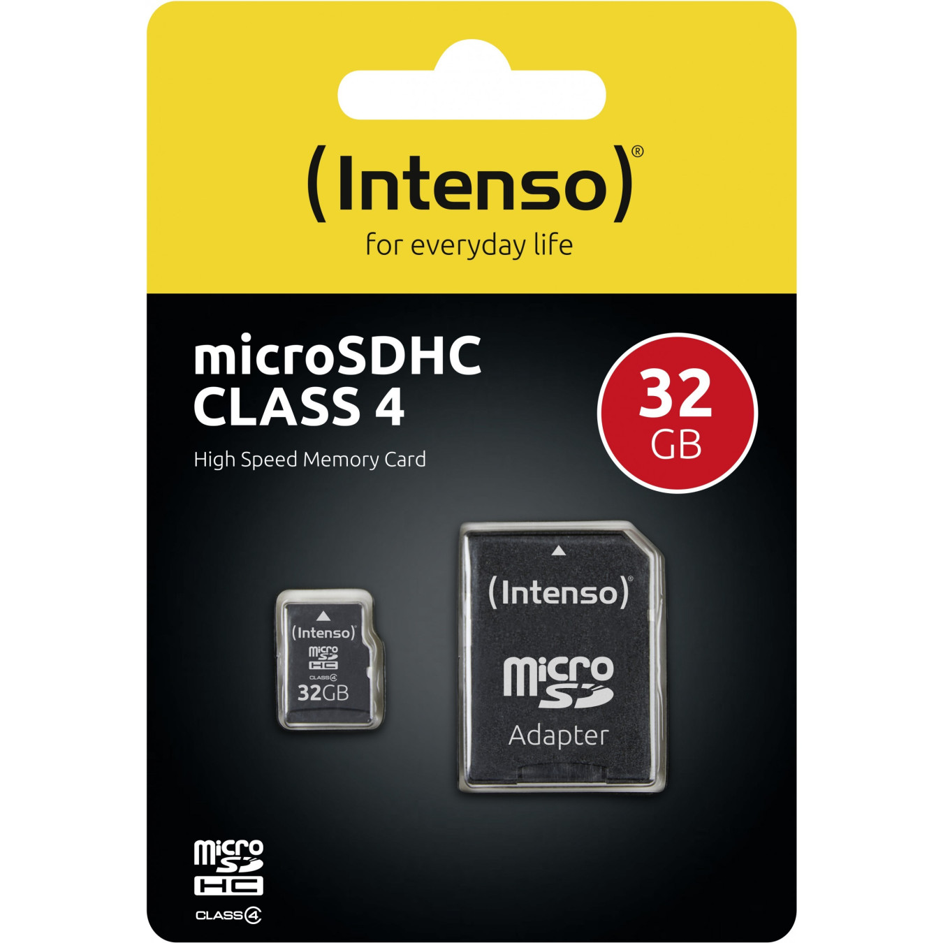 Intenso microSDHC 32GB - 3403480 - Class 4, 20 MB/s Read, 5 MB/s Write, Black, incl. SD Adapter
