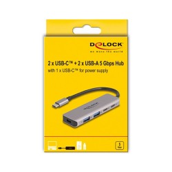 DELOCK USB 5 Gbps 2 Port USB Type-C und 2 Port Typ-A Hub mit USB Type-C Anschluss — Buy in Cyprus with Fast Delivery