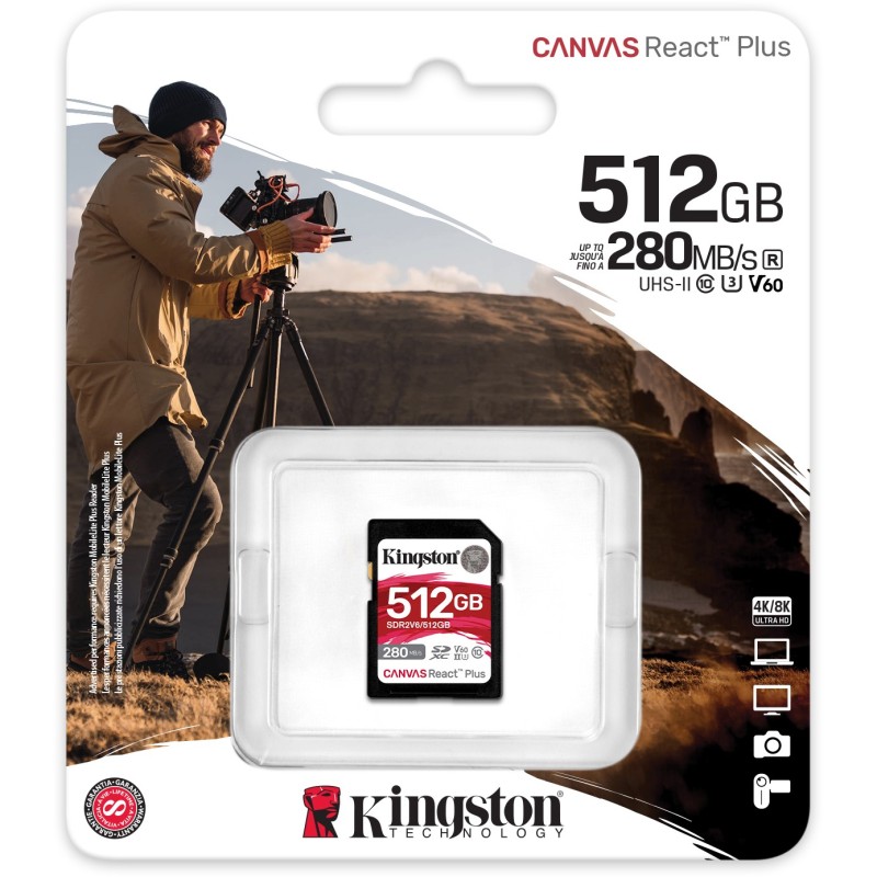 Buy Kingston Canvas React Plus 512GB SDXC UHS-II - Class 10 U3 V60, 280MB/s Read... in Cyprus, Nicosia, Limassol, Larnaka, Pafos