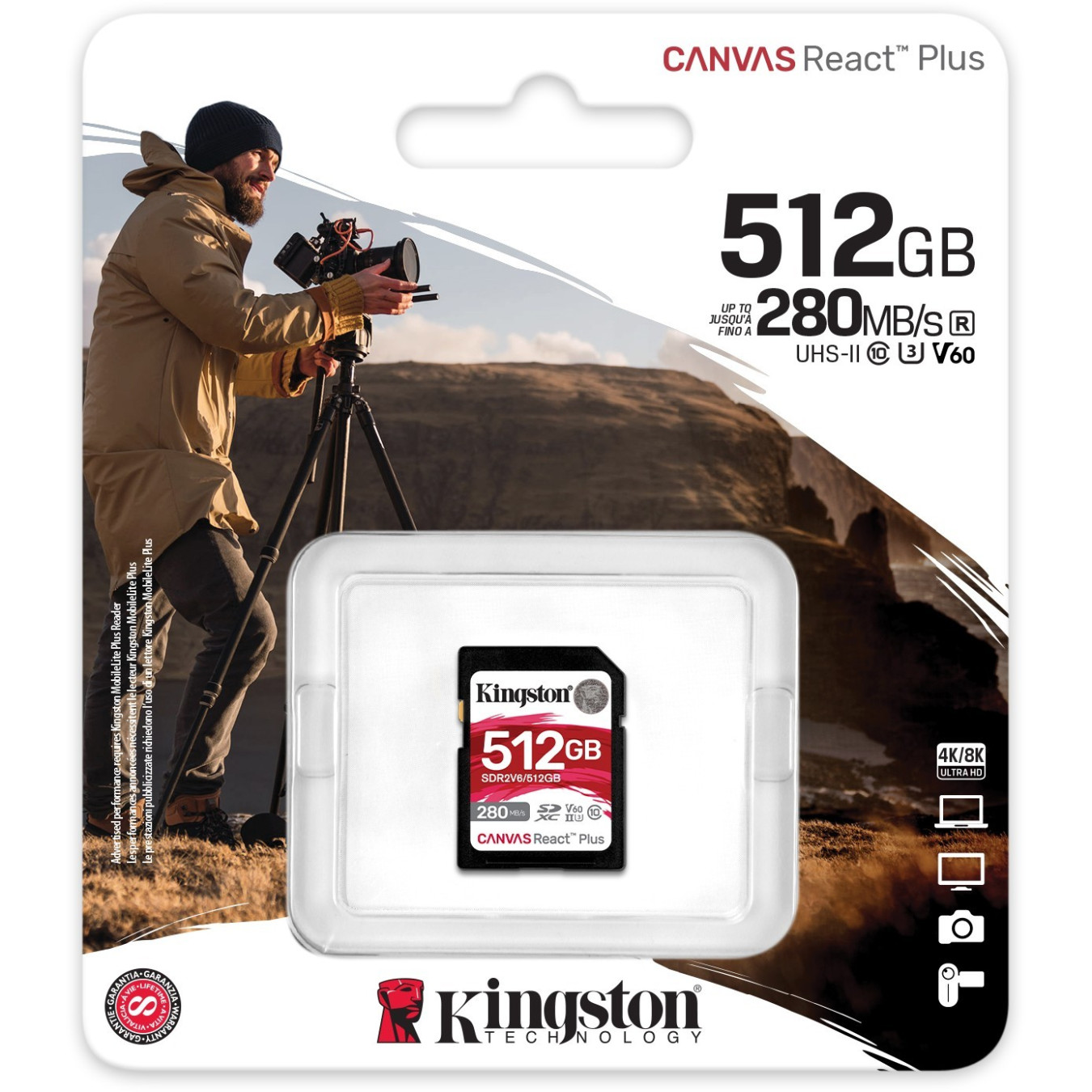 Kingston Canvas React Plus 512GB SDXC UHS-II - Class 10 U3 V60, 280MB/s Read & 150MB/s Write - Black
