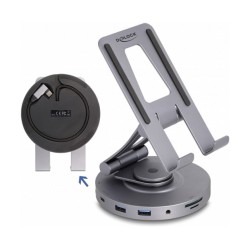 Tablet und Notebook Dockingstation 4K mit integrierter Halterung - HDMI USB Hub SD Micro SD PD 3.0 - 360° drehbar