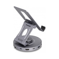 Tablet und Notebook Dockingstation 4K mit integrierter Halterung - HDMI USB Hub SD Micro SD PD 3.0 - 360° drehbar