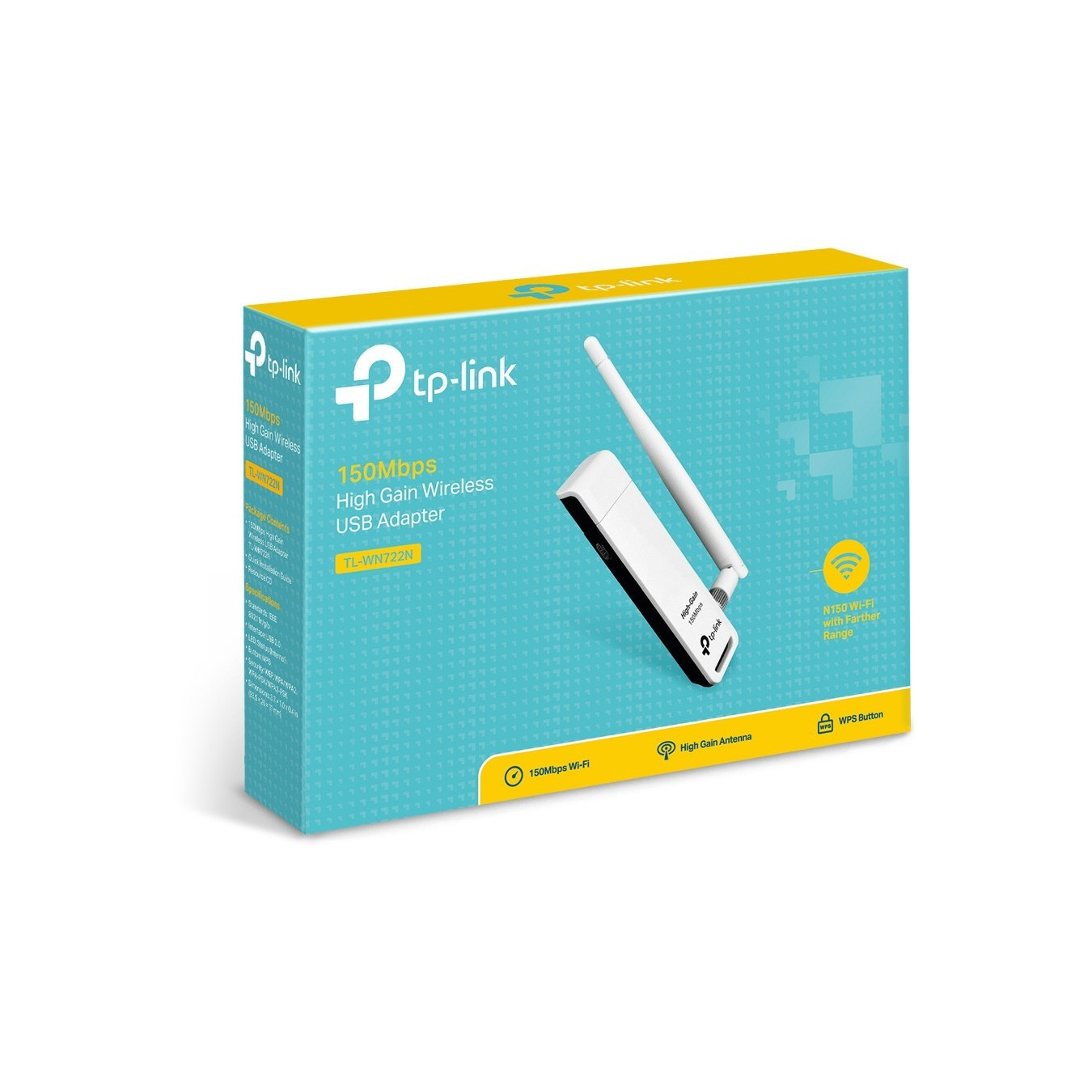 TP-Link TL-WN722N - 150Mbps High-Gain USB Wi-Fi Adapter - 2.4GHz, External 4 dBi Antenna, Black/White