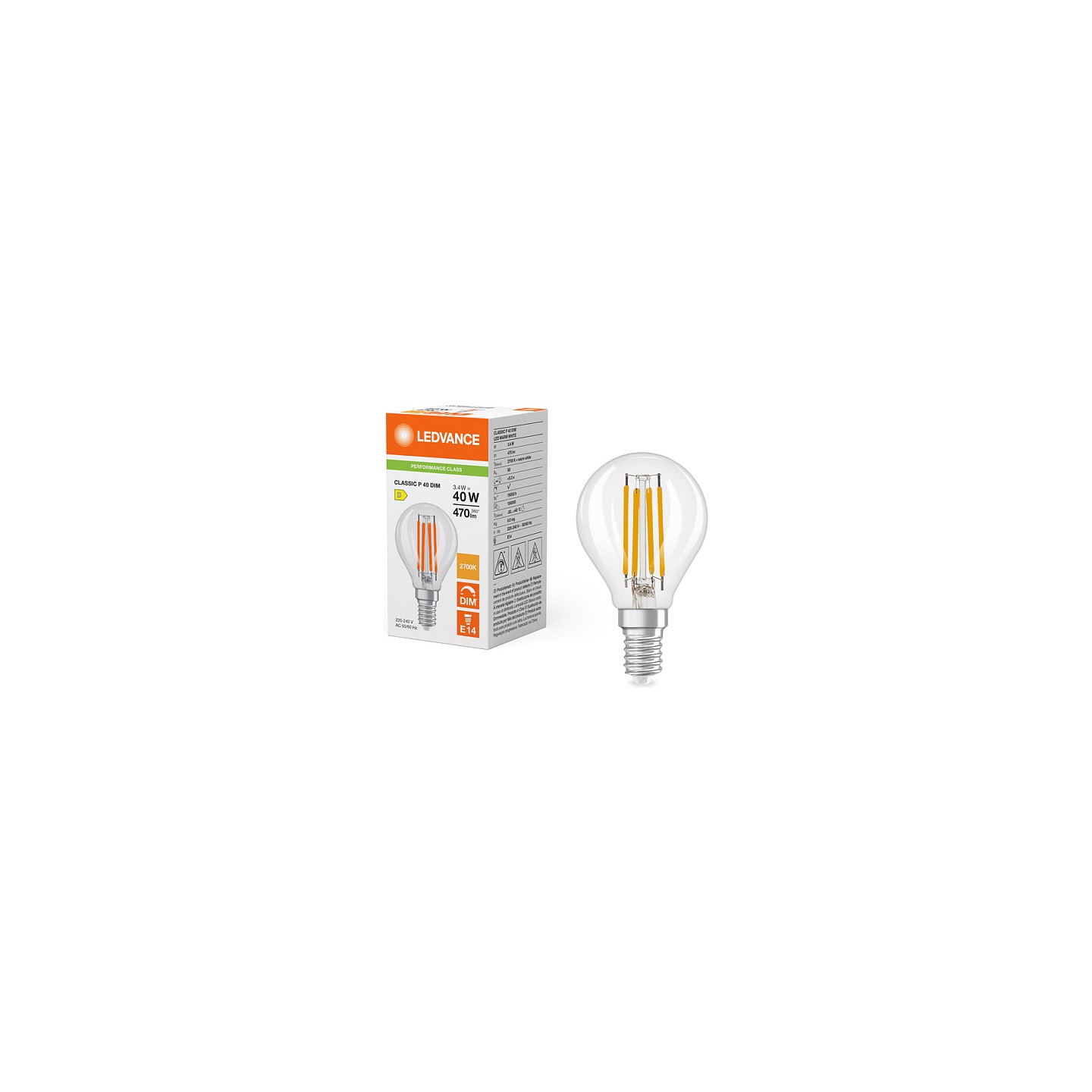 Osram CLP40 DIM 3.4W 827 FIL CL E14 P 3.4W 827 Clear E14 Dimmbare LED-Tropfen — Buy in Cyprus with Fast Delivery