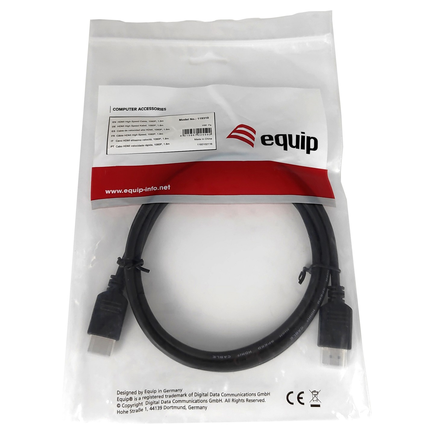 Equip HDMI HS Ethernet A-A St St 1.8m 1080p60Hz sw — Buy in Cyprus with Fast Delivery