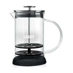 Bialetti Cappuccinatore Milchaufschäumer - für die Mikrowelle - silber schwarz - Borosilikat-Glas - 500ml
