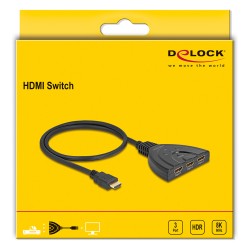 DELOCK HDMI Switch 3 x HDMI in zu 1 x HDMI out 8K 60 Hz mit integriertem Kabel 60cm — Buy in Cyprus with Fast Delivery