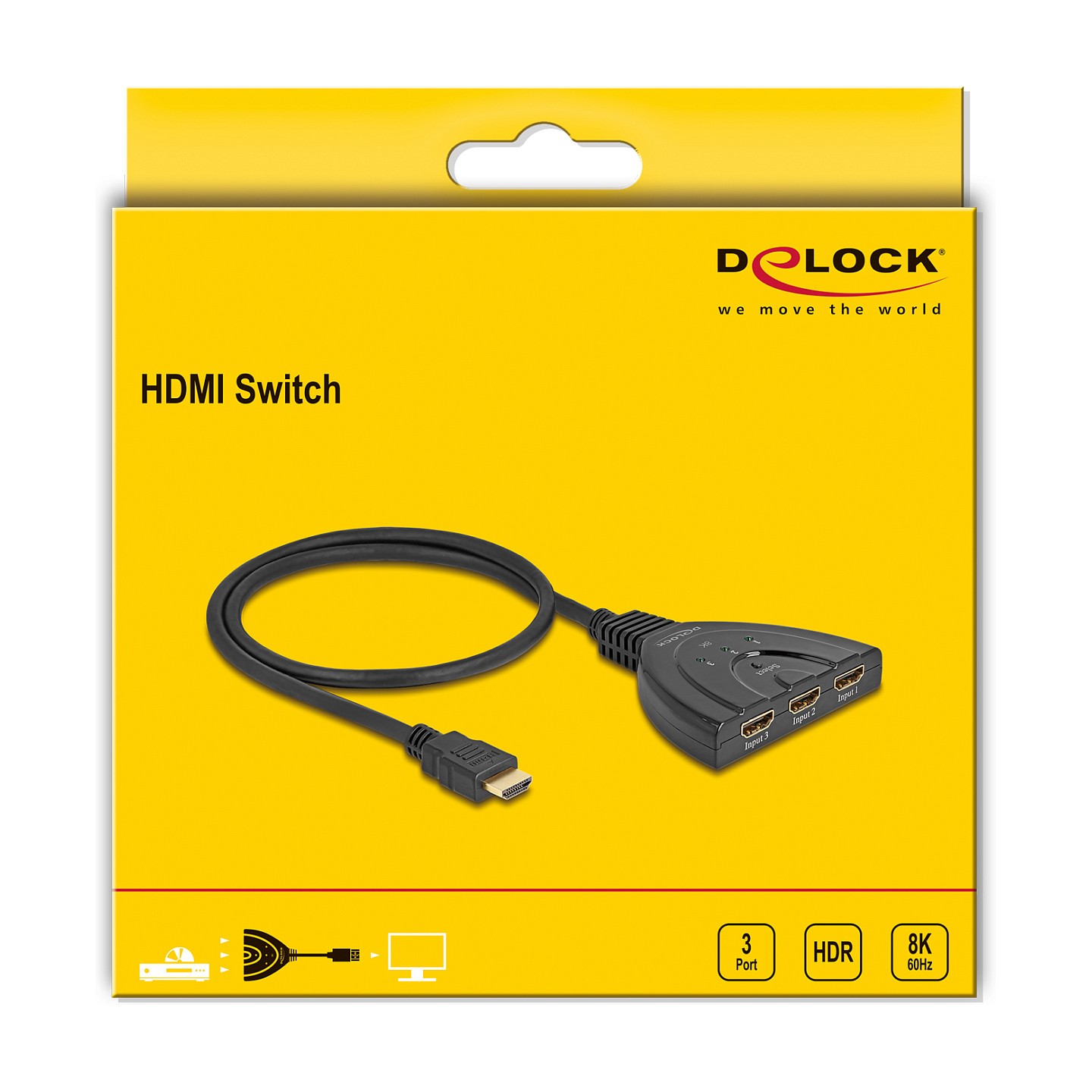 DELOCK HDMI Switch 3 x HDMI in zu 1 x HDMI out 8K 60 Hz mit integriertem Kabel 60cm — Buy in Cyprus with Fast Delivery