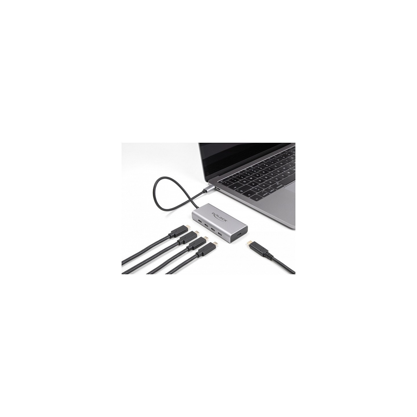 DELOCK USB 10 Gbps USB Type-C Hub mit 4 x USB Type-C Buchse + 1 x USB Type-C PD 85 Watt mit 30cm Anschlusskabel