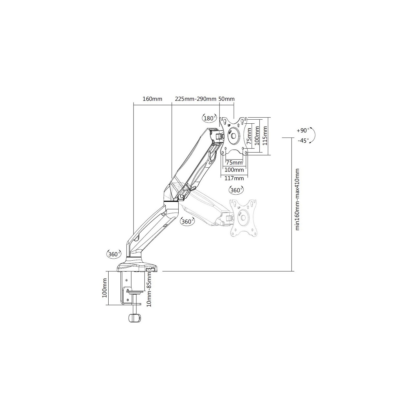 equip Tischhalterung 17' bis 32' 9kg 1TFT 360 Gasfeder — Buy in Cyprus with Fast Delivery