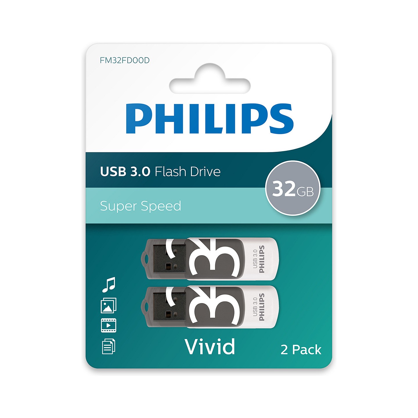 STICK Philips USB 3.0 2-Pack 32GB Vivid Edition Shadow Grey — Buy in Cyprus with Fast Delivery