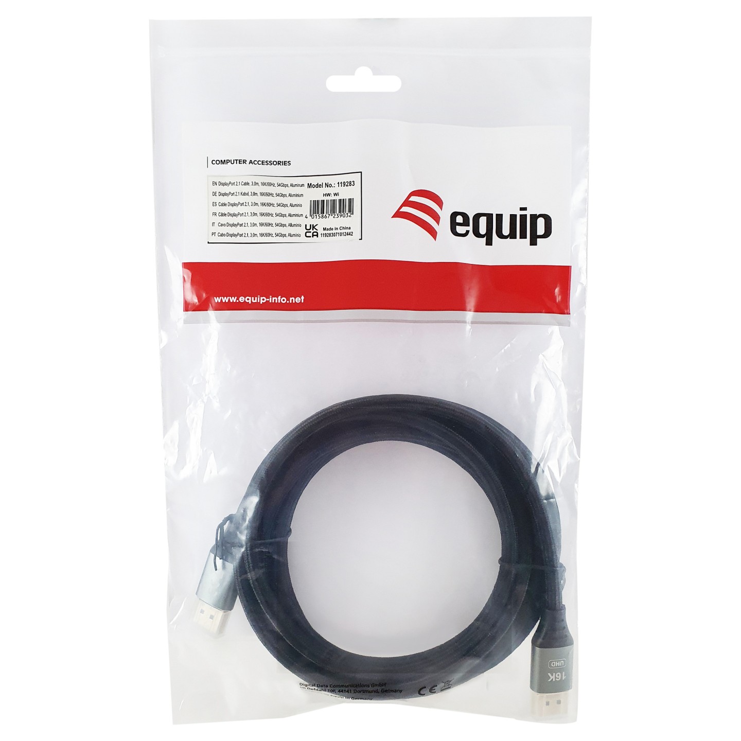 Equip DisplayPort 2.1 St St 3.00m16K 60Hz komp.HDCP Alum. gr — Buy in Cyprus with Fast Delivery