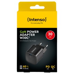 Intenso Power Adapter W30C2 GaN. Schwarz UBS-C-Ladeadapter mit 30 Watt Ladeleistung. Leichtes und handliches Design