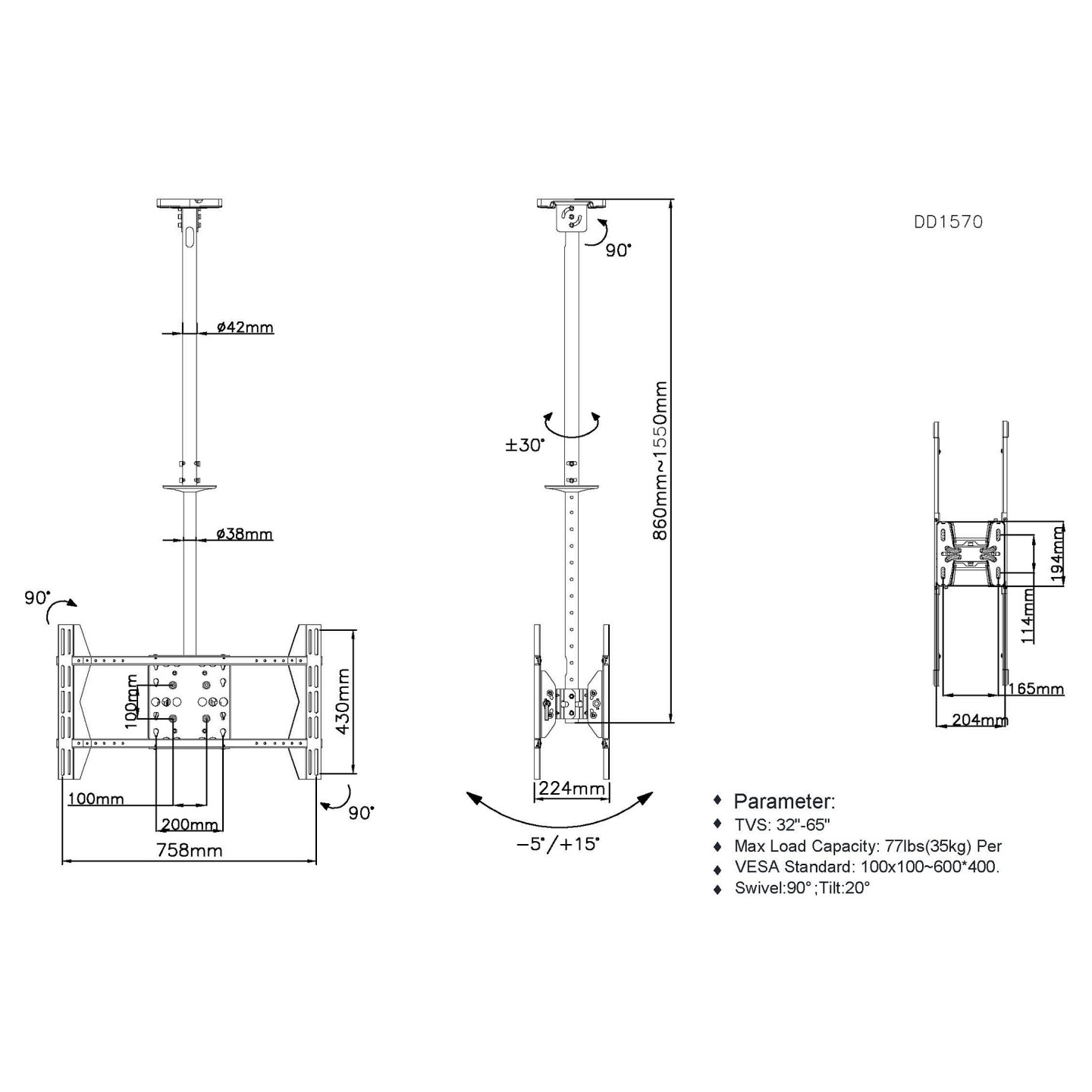 Equip Deckenhalterung 39'-75' 2TFT je 40kg 2Gelenke neig. sw lite Retail — Buy in Cyprus with Fast Delivery