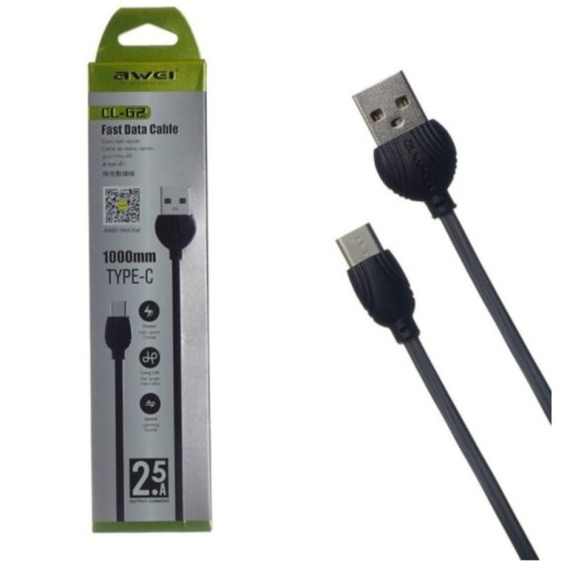 Awei CL62 USB to USB-C Braided Nylon Cable 2.5A 1m (Boxed) — Buy in Cyprus with Fast Delivery