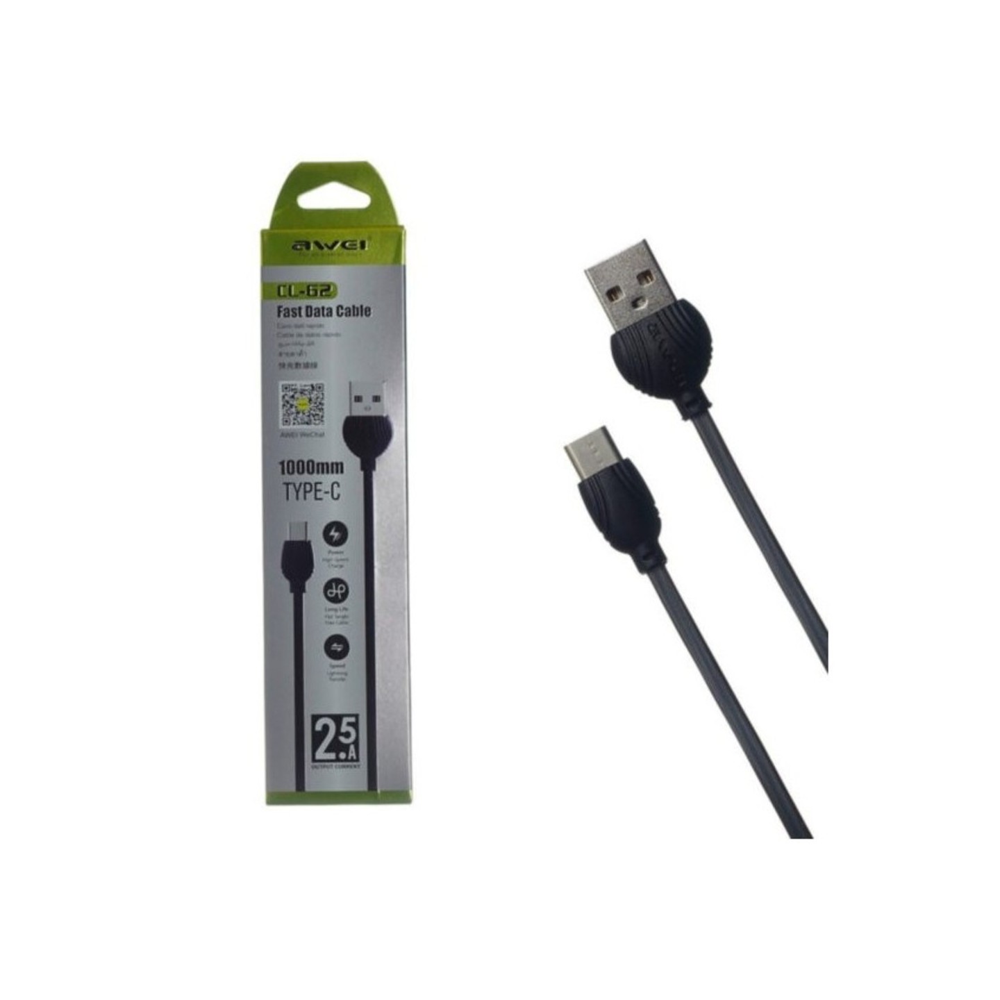 Awei CL62 USB to USB-C Braided Nylon Cable 2.5A 1m (Boxed) — Buy in Cyprus with Fast Delivery