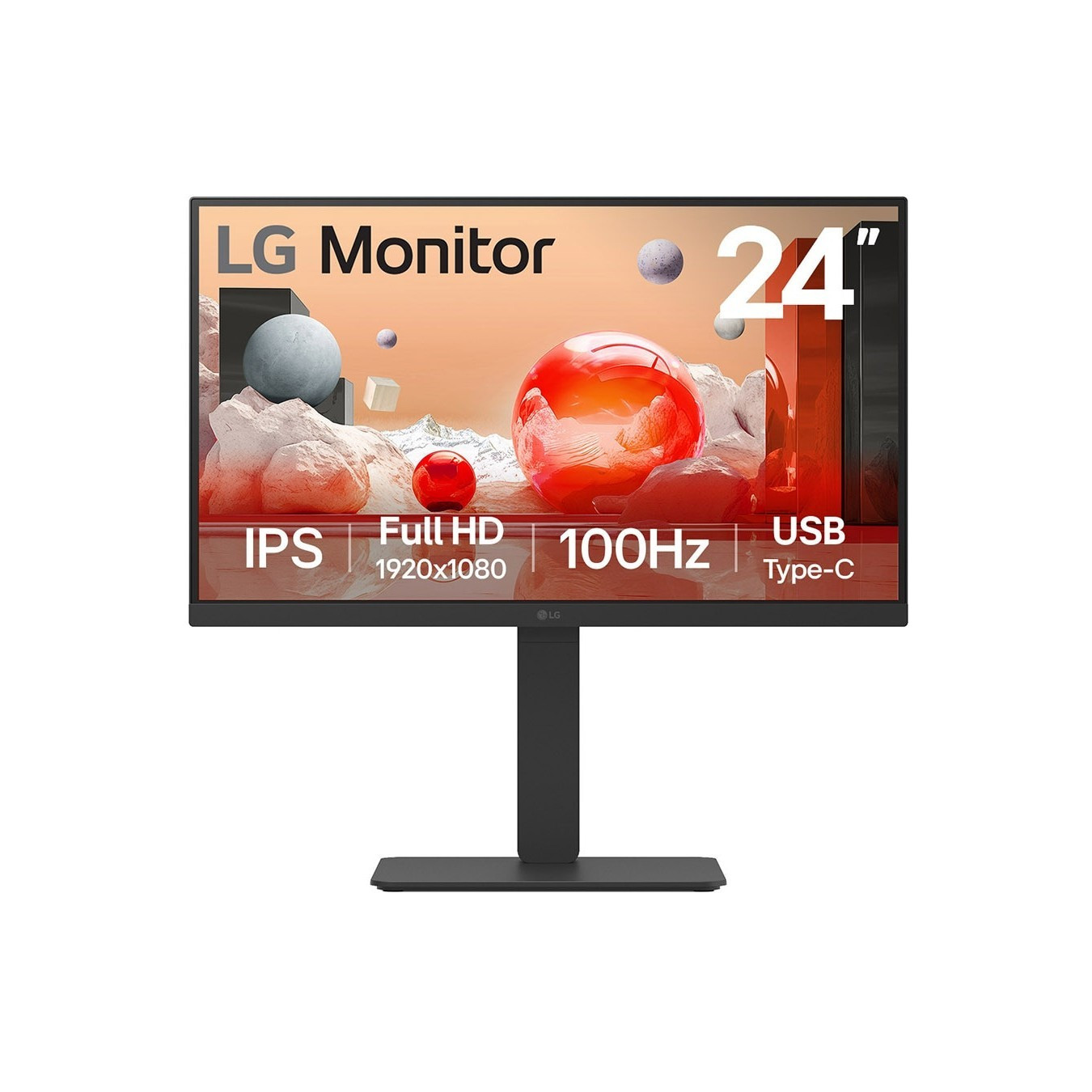 LG 24BA650-B - 23.8" FHD IPS Monitor 100Hz - USB-C 65W, DP 1.4, HDMI 2.0, Speakers, Pivot, Black