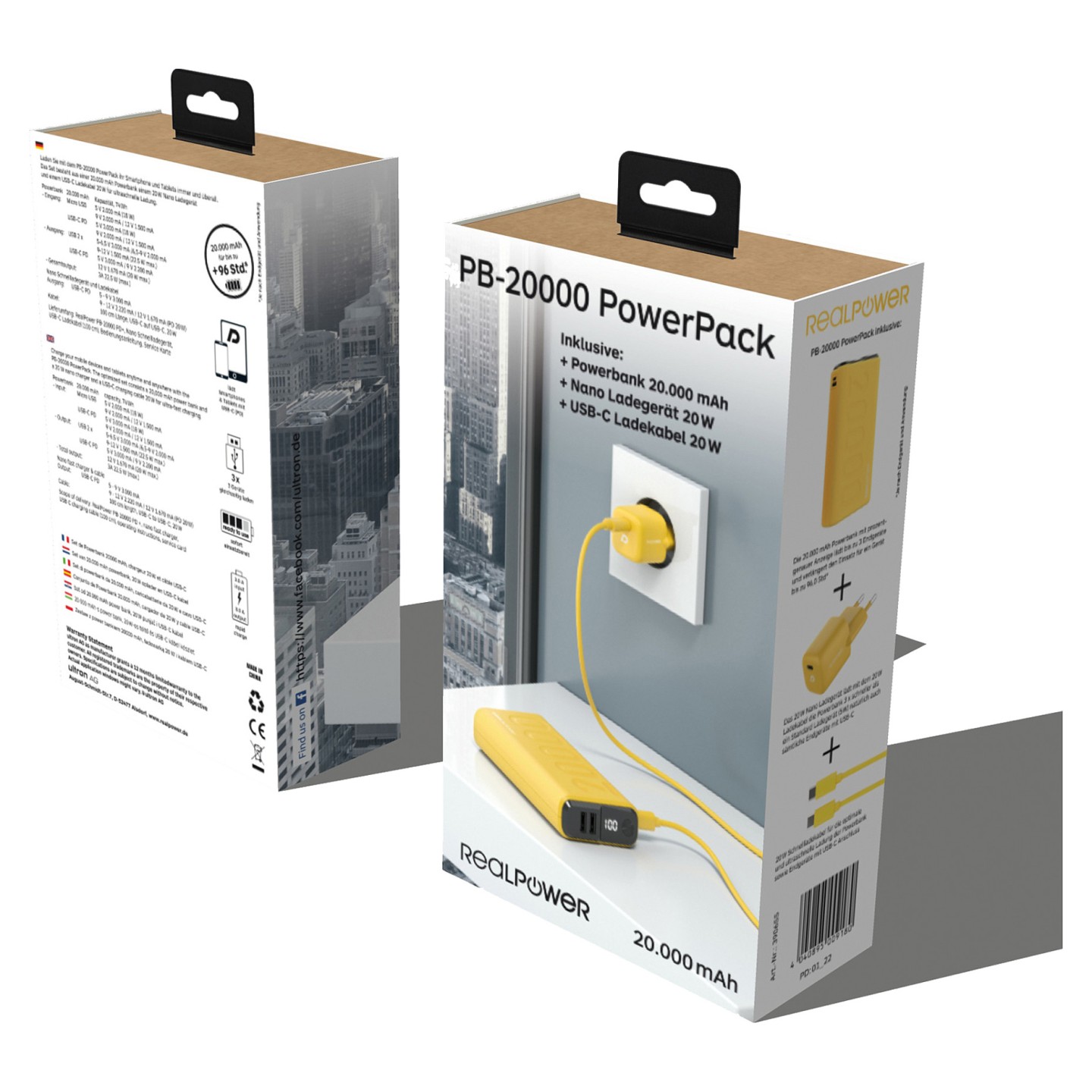 RealPower Powerbank PB-20000 Set gelb 20.000mAh — Buy in Cyprus with Fast Delivery