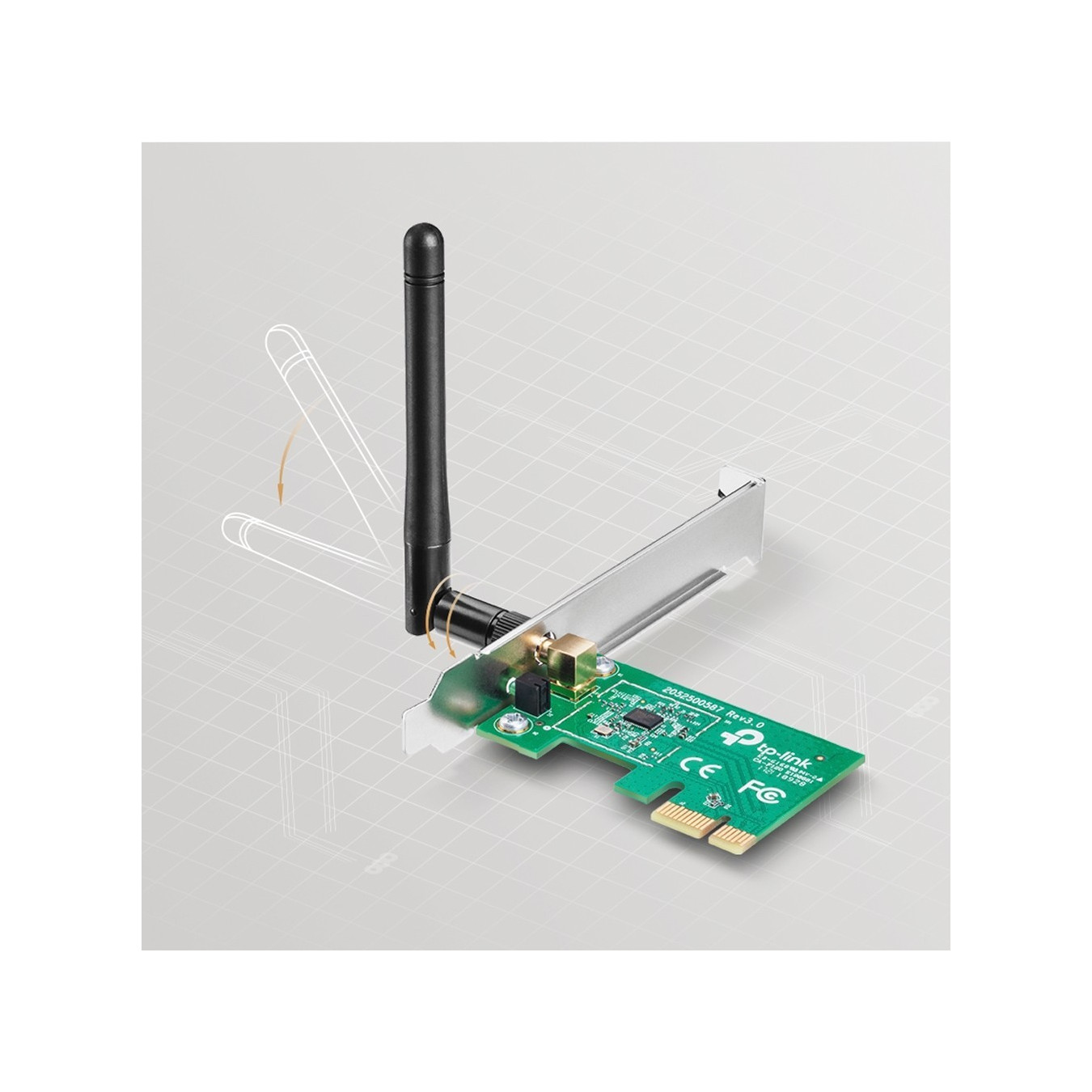 TP-Link TL-WN781ND - 150Mbps PCIe Wireless Adapter - Green, 2.4 GHz Single-Band, External Omni Antenna