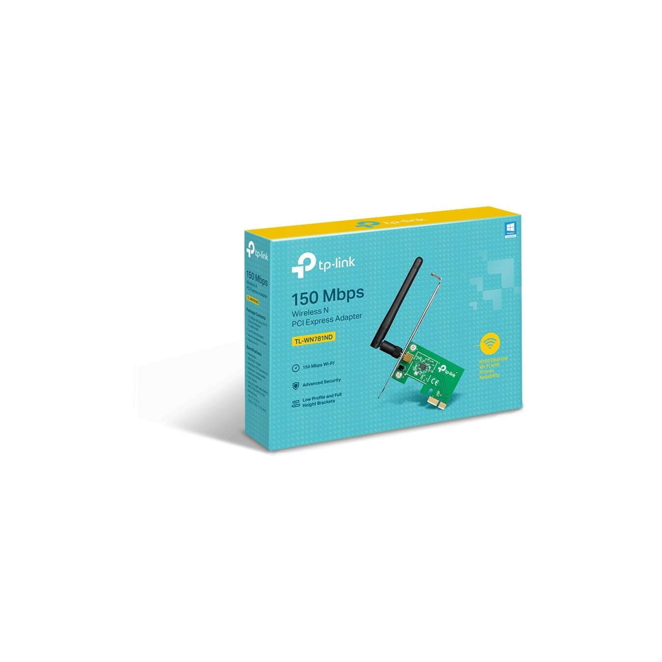 TP-Link TL-WN781ND - 150Mbps PCIe Wireless Adapter - Green, 2.4 GHz Single-Band, External Omni Antenna