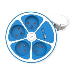 ROLINE 4-fach Steckdosenleiste mit Schalter. rund. UTE Version. USB-Charger A+C. blau. 1.5 m