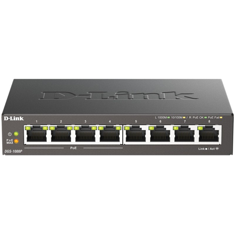 Buy D-Link DGS-1008P - 8-Port Gigabit PoE+ Unmanaged Switch - Black Metal Deskto... in Cyprus, Nicosia, Limassol, Larnaka, Pafos