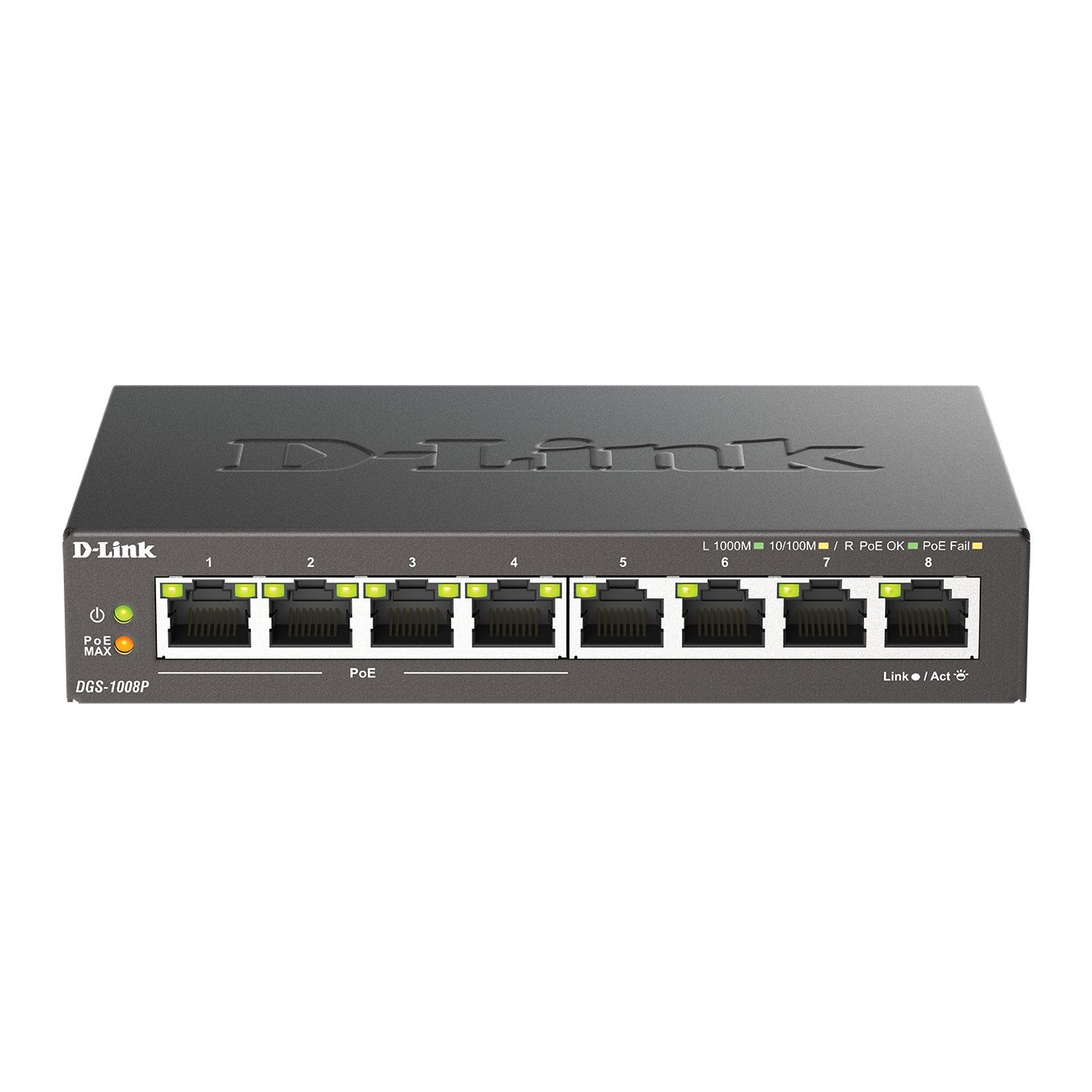 D-Link DGS-1008P - 8-Port Gigabit PoE+ Unmanaged Switch - Black Metal Desktop, 4 PoE+ Ports, 60W Budget