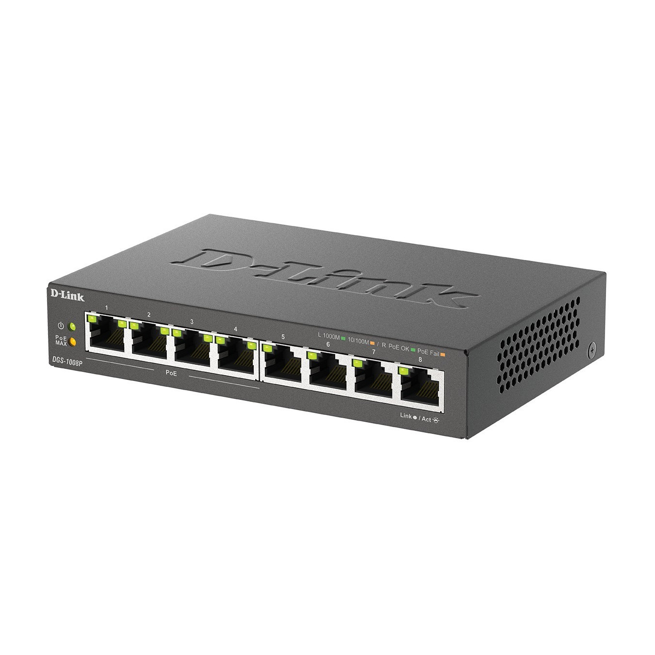 D-Link DGS-1008P - 8-Port Gigabit PoE+ Unmanaged Switch - Black Metal Desktop, 4 PoE+ Ports, 60W Budget