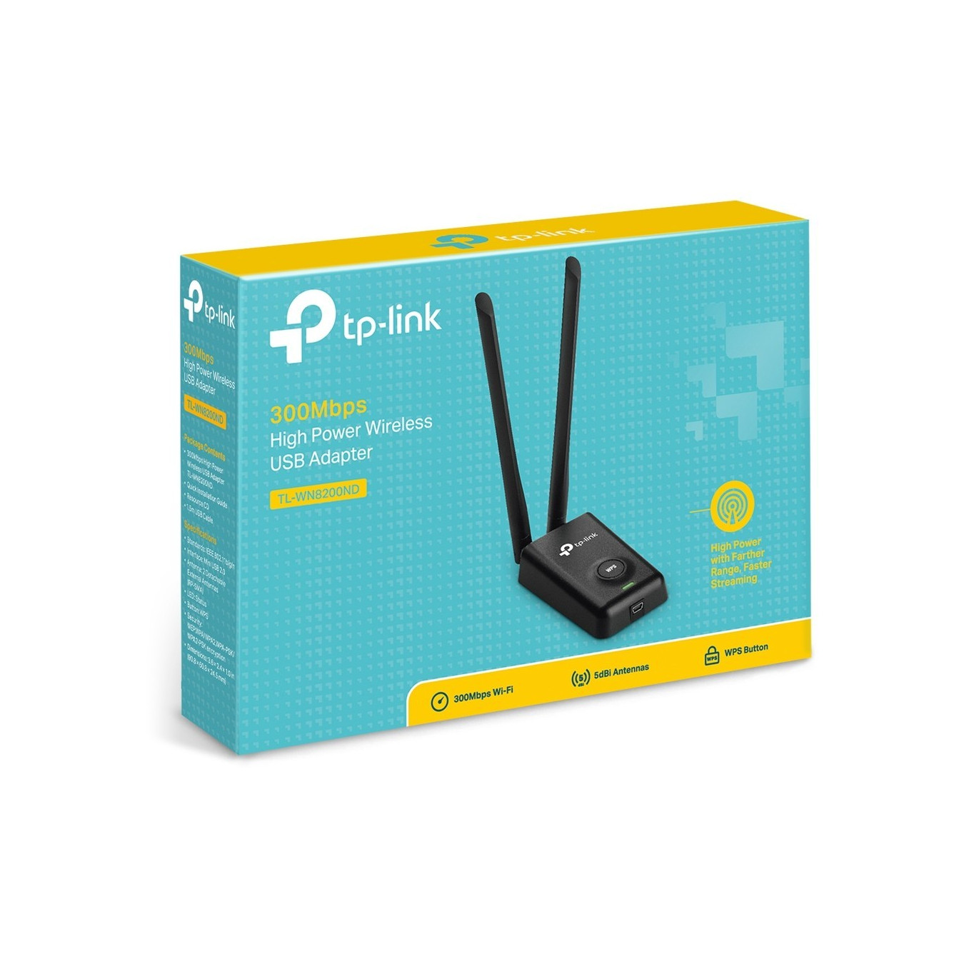 TP-Link TL-WN8200ND - 300Mbps High-Power USB Wi-Fi Adapter - Black, External Antenna (802.11n, 2.4 GHz)