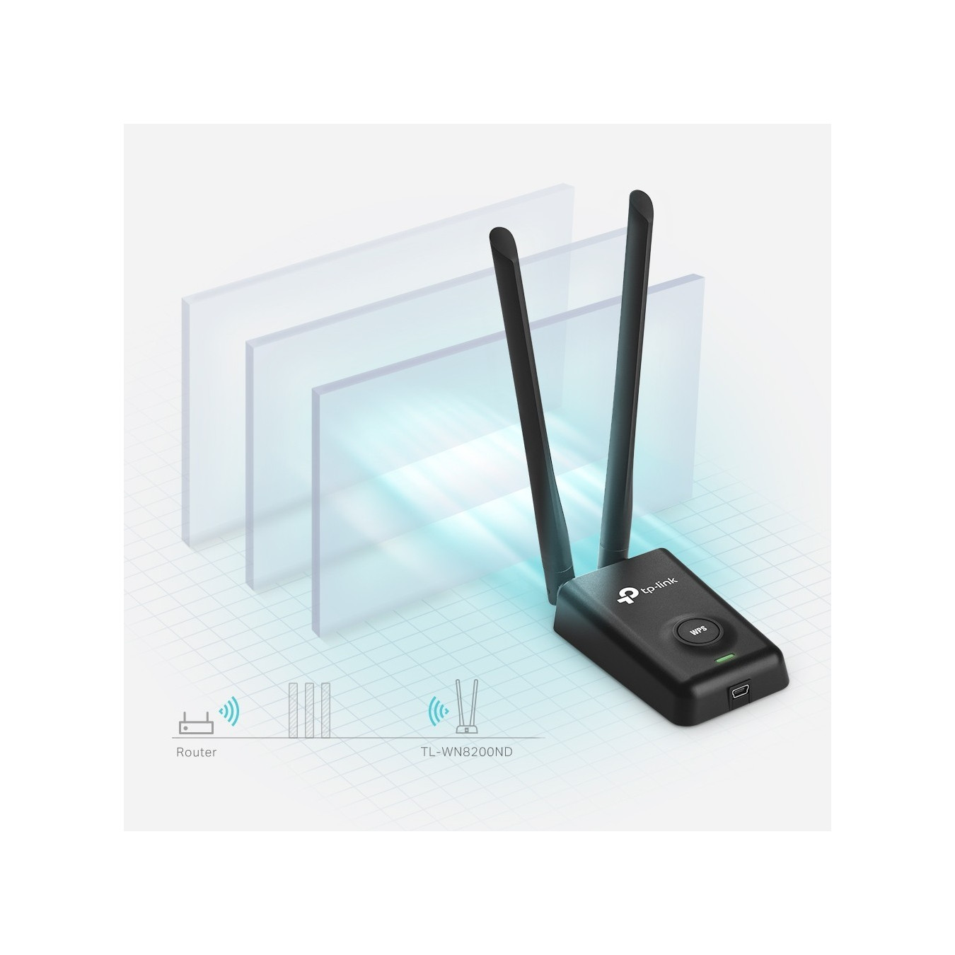 TP-Link TL-WN8200ND - 300Mbps High-Power USB Wi-Fi Adapter - Black, External Antenna (802.11n, 2.4 GHz)