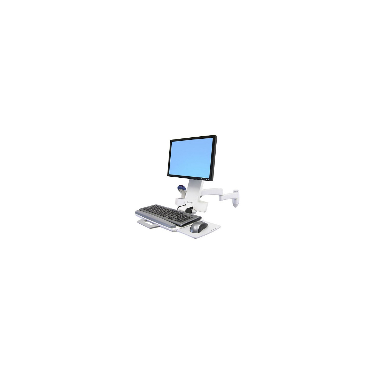 ERGOTRON Combo Arm der Serie 200 weiss fuer LCD bis 61cm 24 Zoll Tastatur Maus Handballenauflage und Barcode Lesegeraet