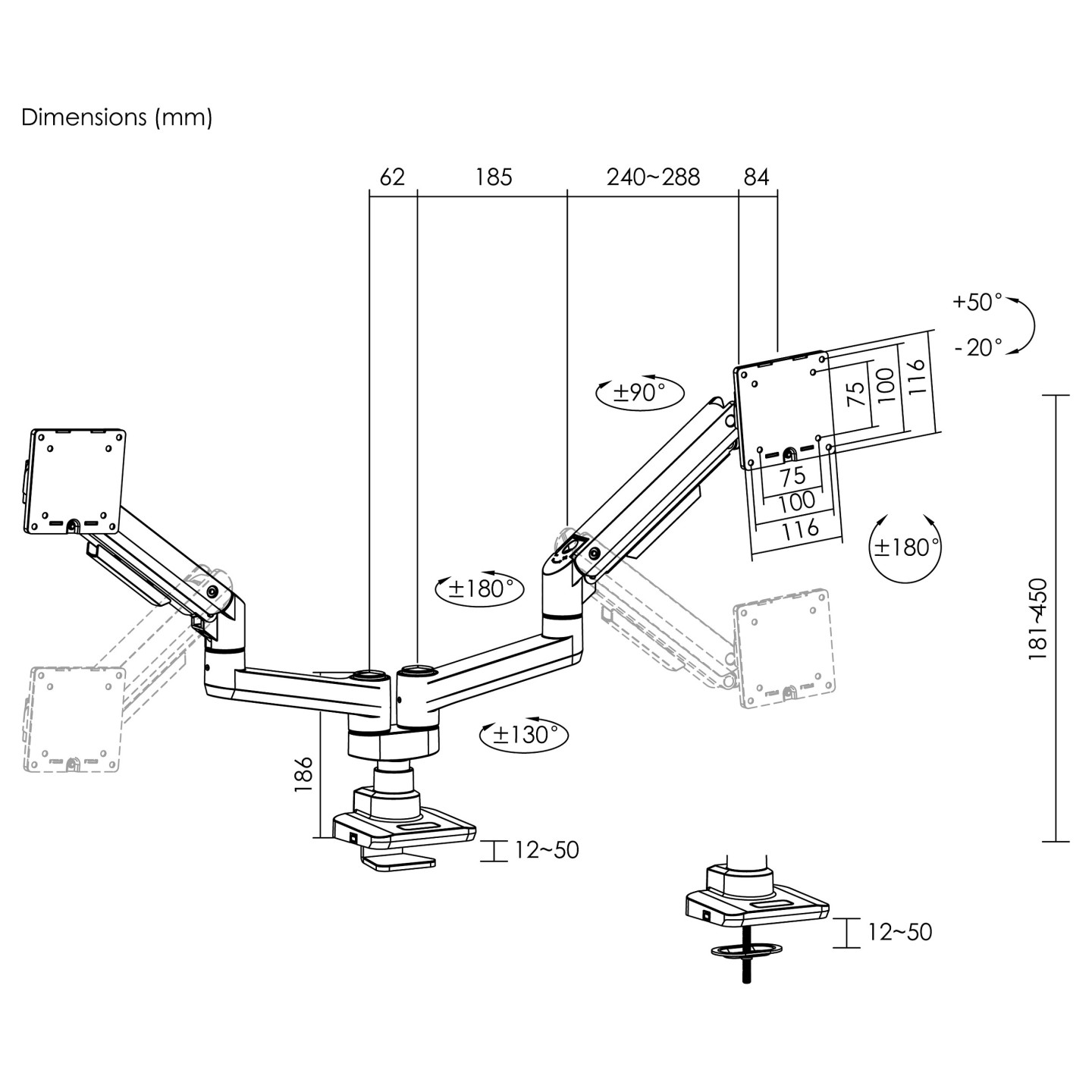 Equip Tischhalterung 17'-35' 2TFT 360° Gasfeder 20Kg weiß retail — Buy in Cyprus with Fast Delivery