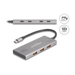 DELOCK 7 Port USB Hub 10 Gbps mit 4 x USB Type-C Buchse und 3 x USB Typ-A Buchse mit PD 80 W
