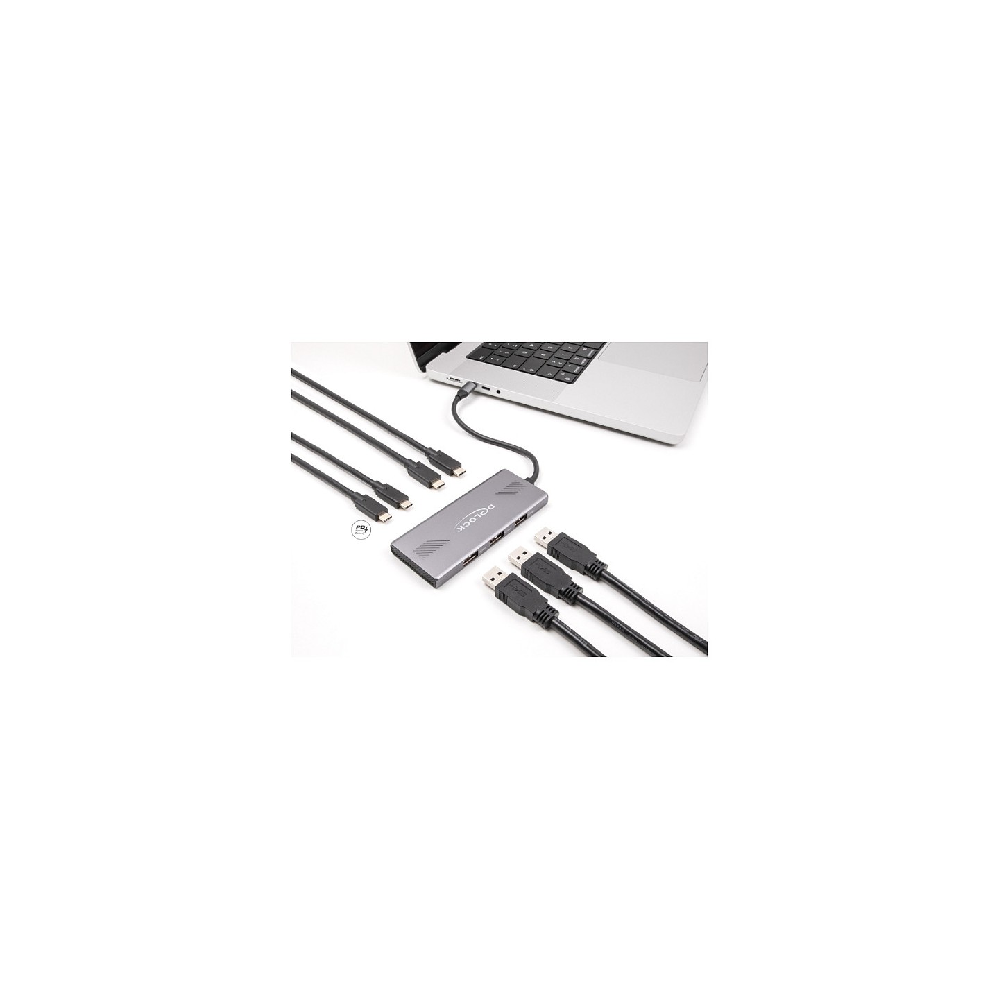 DELOCK 7 Port USB Hub 10 Gbps mit 4 x USB Type-C Buchse und 3 x USB Typ-A Buchse mit PD 80 W