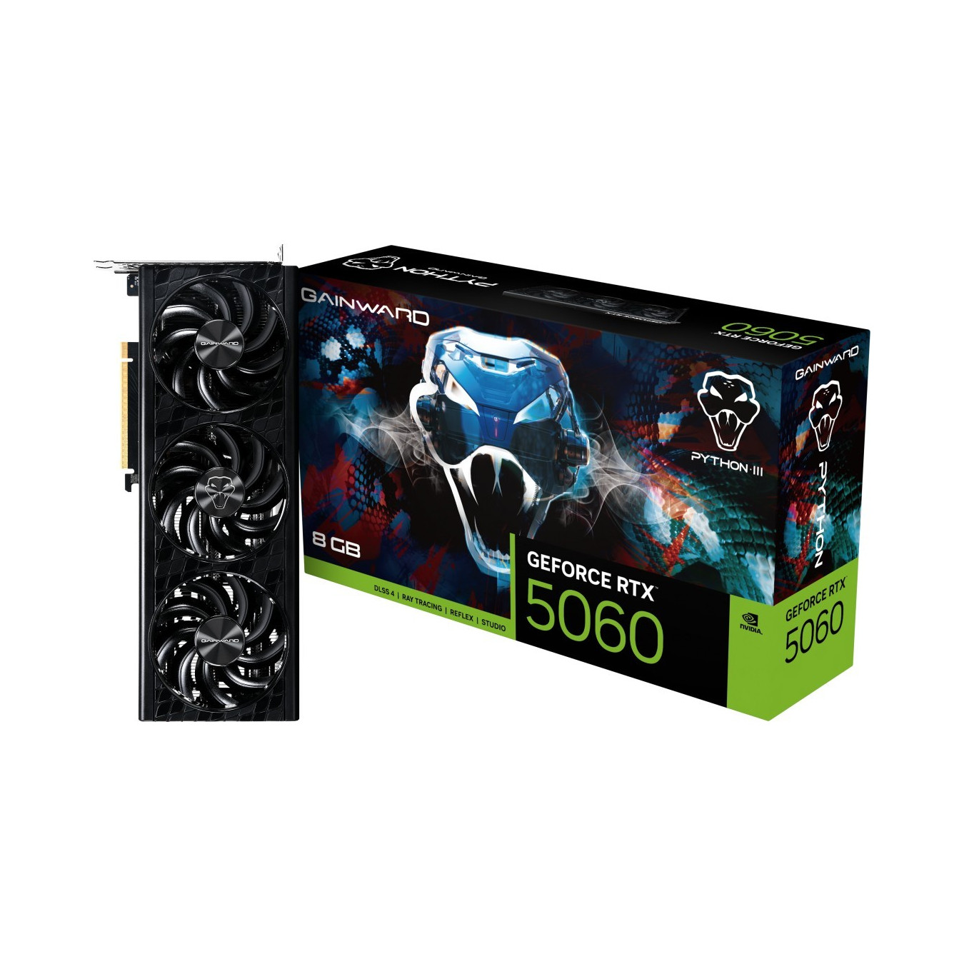 Gainward GeForce RTX 5060 Python III - Black, 8GB GDDR7, Boost 2497 MHz, PCIe 5.0, HDMI 2.1b + 3x DP 2.1b