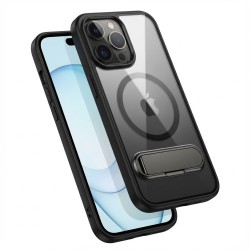 Case aus 10H Hartglas mit Kickstand für Apple iPhone 16 Pro Max. Transparent Schwarz. GA-MAGCS-IP24-BLS69BLK