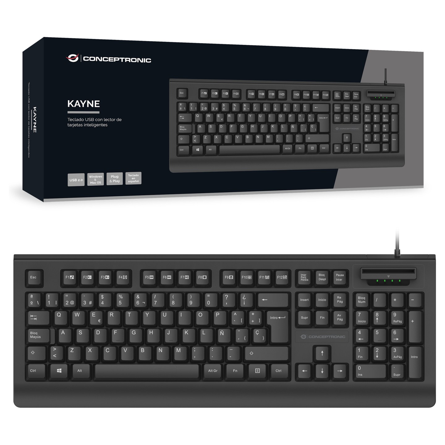 CONCEPTRONIC USB Tastatur.Smart ID-Kartenleser spanisch sw — Buy in Cyprus with Fast Delivery