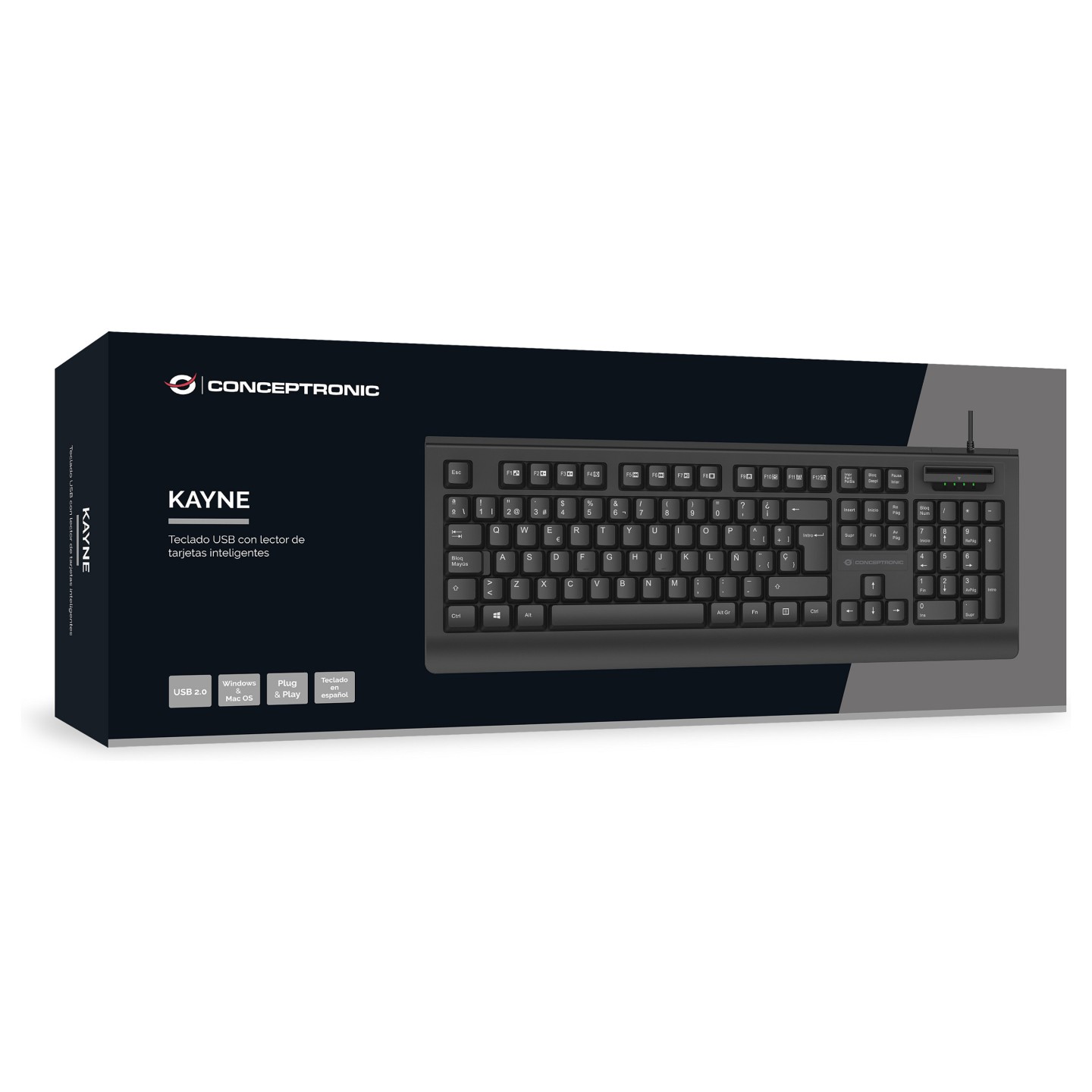 CONCEPTRONIC USB Tastatur.Smart ID-Kartenleser spanisch sw — Buy in Cyprus with Fast Delivery
