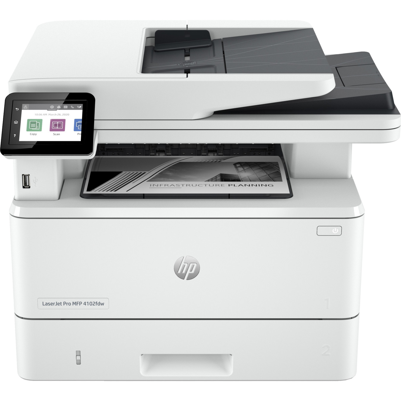 HP LaserJet Pro MFP 4102fdw - 4-in-1 Mono Laser MFP, 40 ppm, Duplex ADF, LAN/Wi-Fi, 512MB, 1.2GHz, White