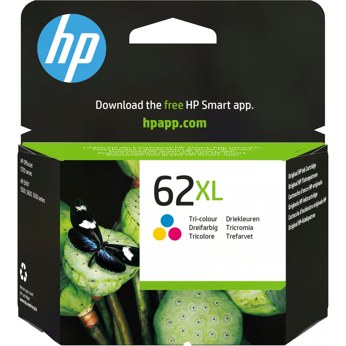HP 62XL Tri-Color Original Ink Cartridge - C2P07AE - Cyan, Magenta, Yellow, High Yield 415 pages